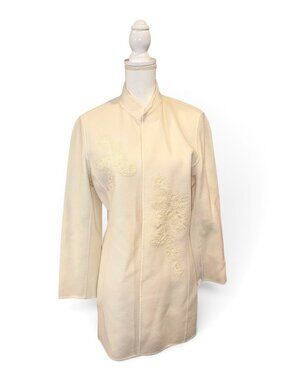 Dana Buchman Womens Cream Embroidered Wool Blend Jacket Size 12